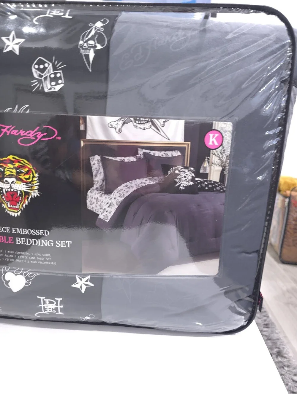 Ed Hardy KING 8-Piece Dice Gray Bedding Comforter Set